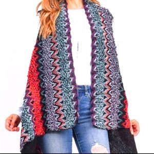 🌟TPO CHEVRON MULTI COLOR WOVEN OPEN LONG CARDIGAN ONE SZ FITS ALL NWT🌟